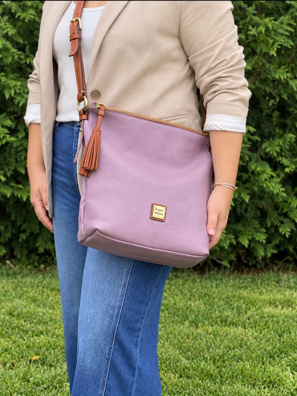 Dooney & Bourke Pebbled Leather Lilac Small Dixon Crossbody Bag Top Zip